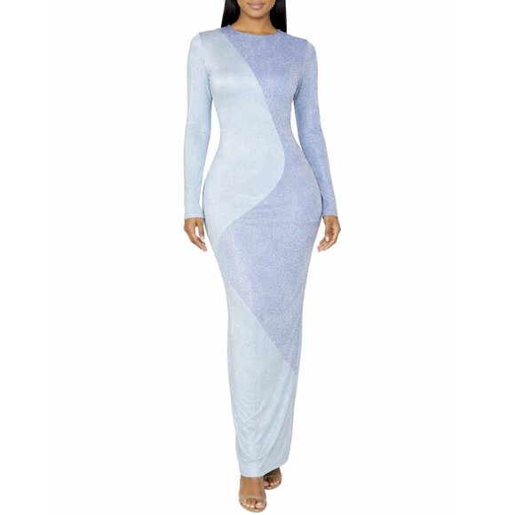 naked wardrobe Dresses & Skirts - Naked Wardrobe Blue Shimmer Glow For It Swirl Bodycon Maxi Dress Size M